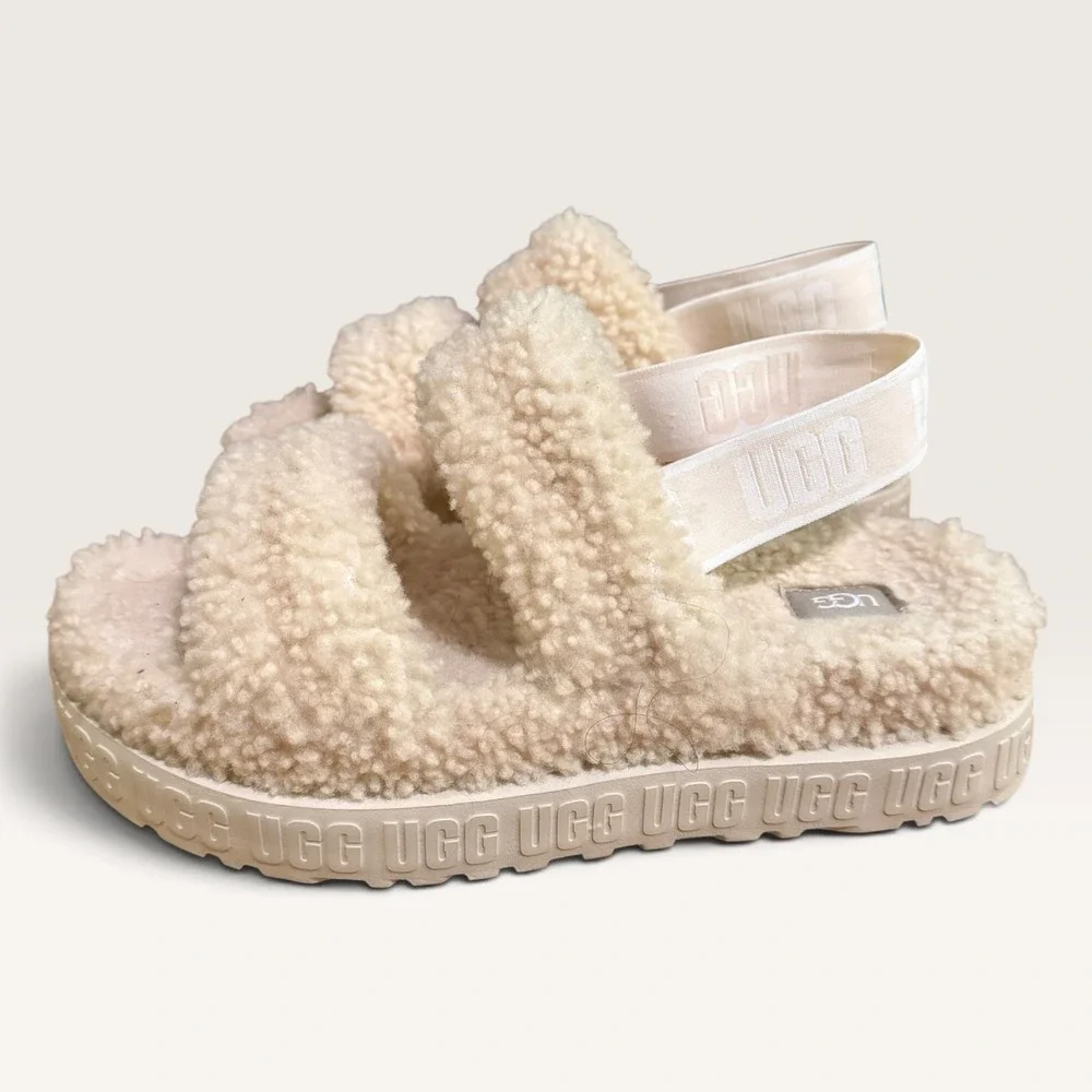 UGG Women's Oh Fluffita Flatform Slide Natural Size 10 Cottagecore Fall Footwear